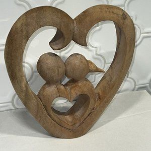 Wooden Hand Carved Romantic Passionate Loving Couple Abstract Figurine Sculpture